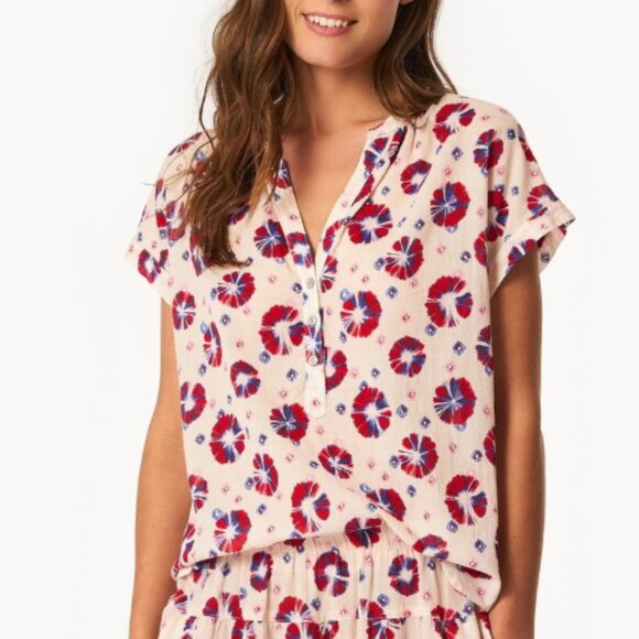 Xirena Women's Sam V-Neck Short SLeeve Shibori Printed Gauze Top Size Small - Picture 1 of 9